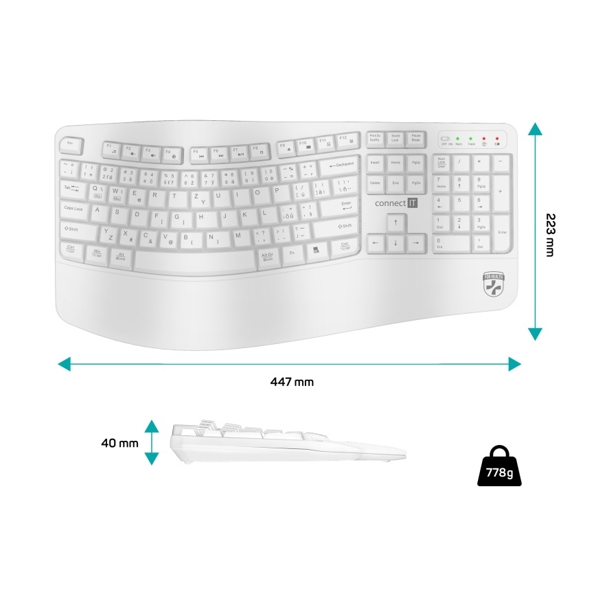 Ergonomická bezdrátová klávesnice s CZ/SK lokalizací 1xAA bílá