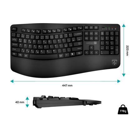 Ergonomická bezdrátová klávesnice s CZ/SK lokalizací 1xAA černá