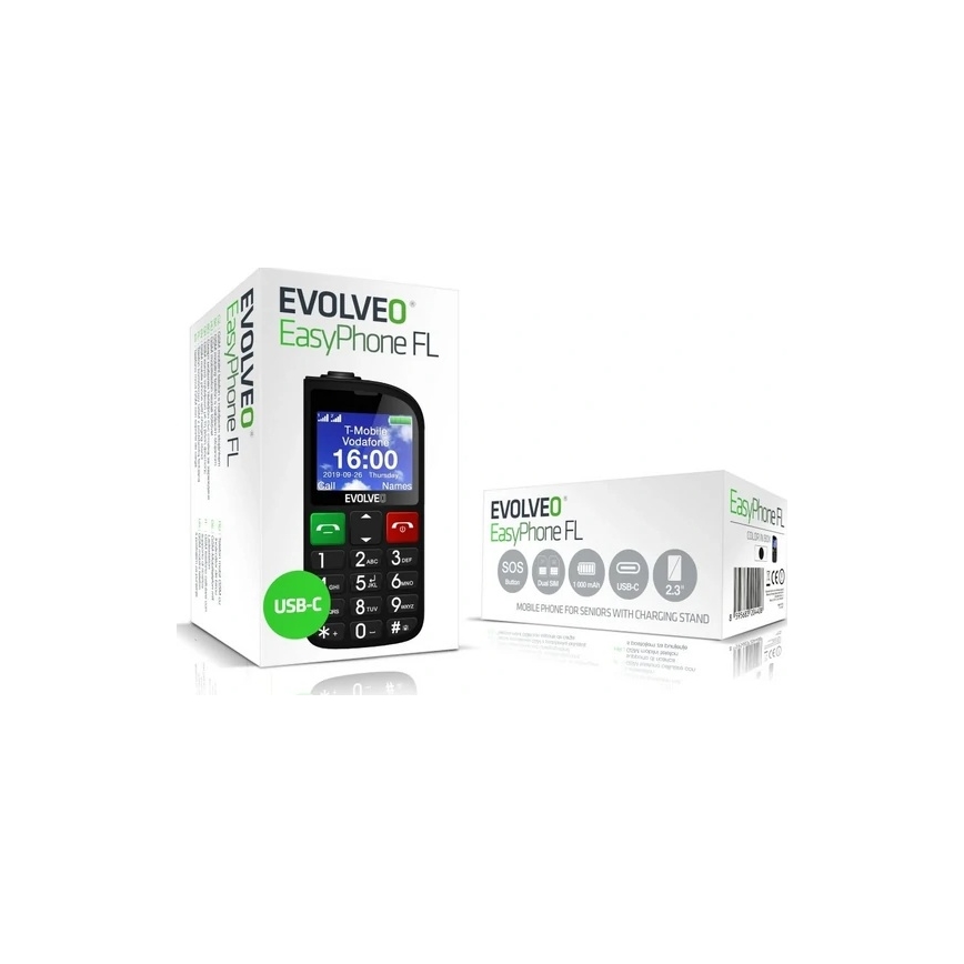 Evolveo - EasyPhone FL, mobilní telefon pro seniory, černá