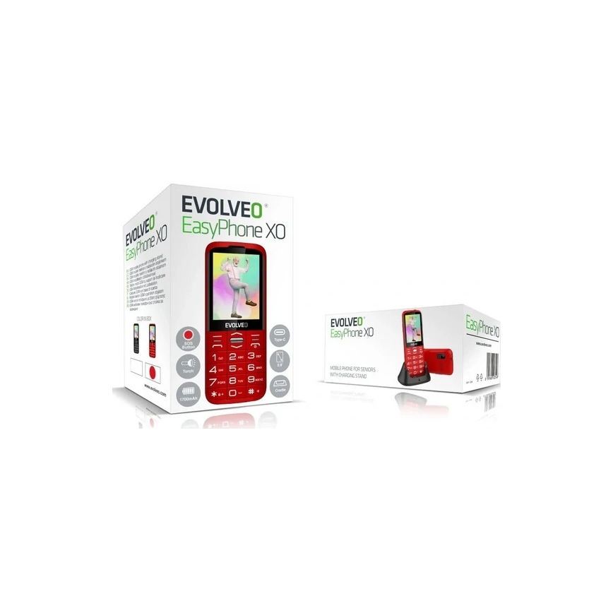 Evolveo - EasyPhone XO, mobilní telefon pro seniory červená