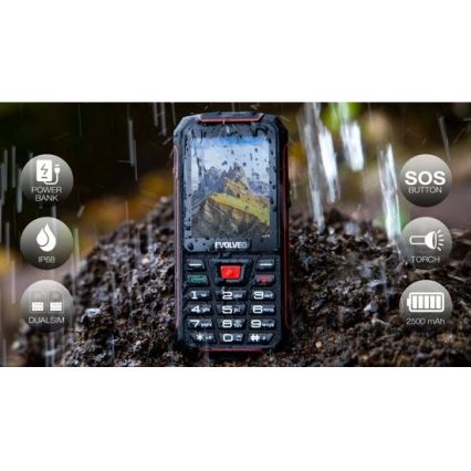 Evolveo - StrongPhone W4, vodotěsný Dual SIM telefon černá/červená