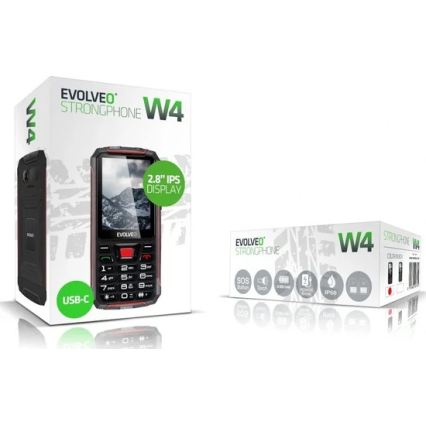 Evolveo - StrongPhone W4, vodotěsný Dual SIM telefon, černo-červený