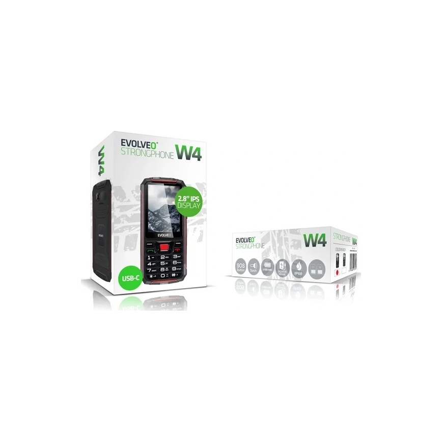 Evolveo - StrongPhone W4, vodotěsný Dual SIM telefon, černo-červený