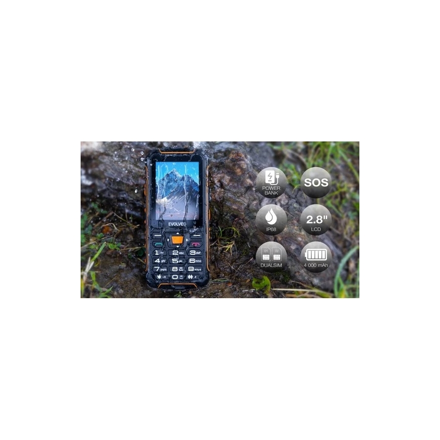 Evolveo - StrongPhone Z6, vodotěsný Dual SIM telefon černá/oranžová