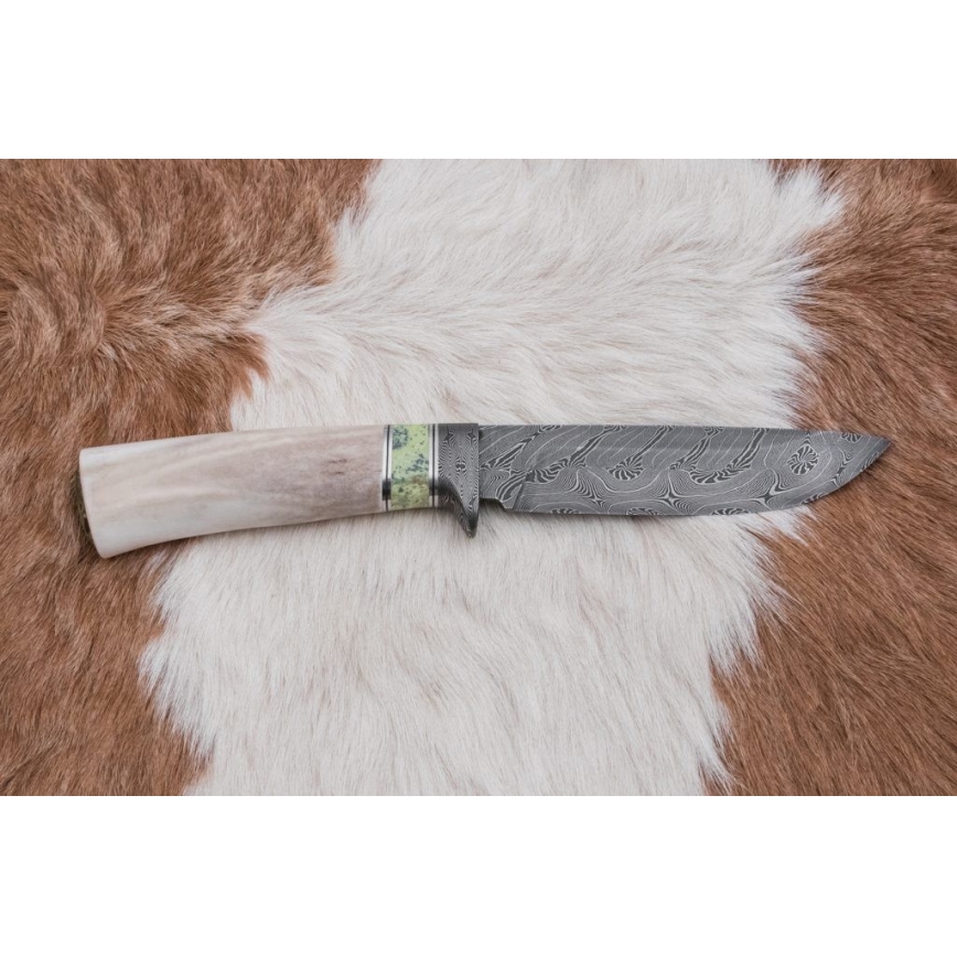 Exkluzivní damaškový nůž 13 cm serpentinit/sobí paroh