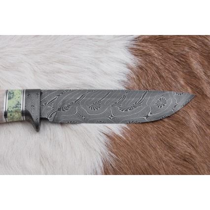 Exkluzivní damaškový nůž 13 cm serpentinit/sobí paroh