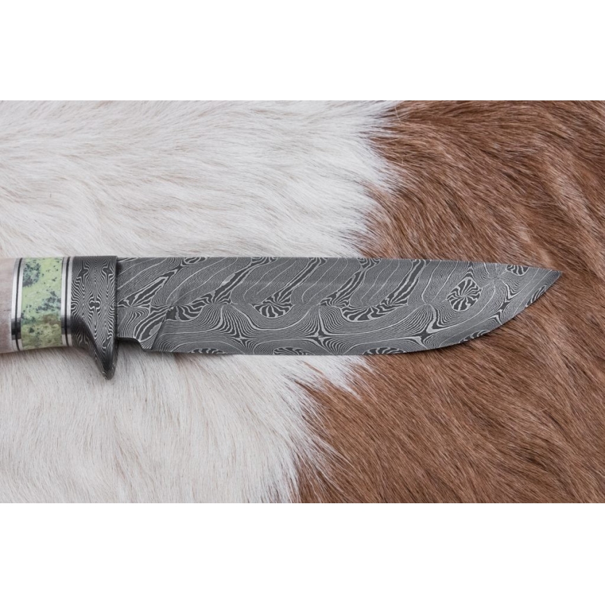 Exkluzivní damaškový nůž 13 cm serpentinit/sobí paroh