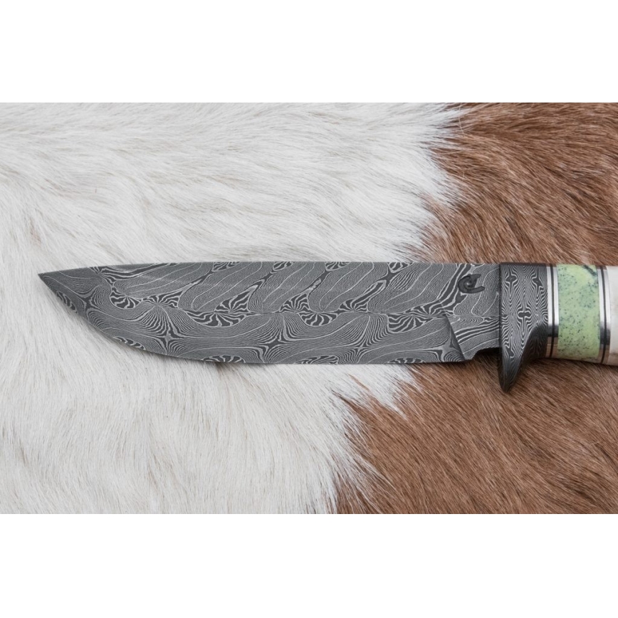Exkluzivní damaškový nůž 13 cm serpentinit/sobí paroh