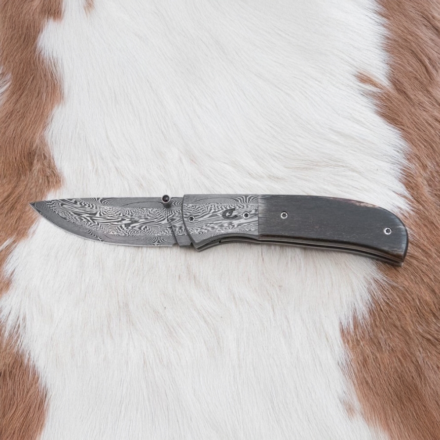 Exkluzivní zavírací damaškový nůž 8 cm mamutí kost