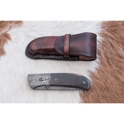 Exkluzivní zavírací damaškový nůž 8 cm mamutí kost
