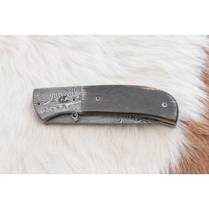 Exkluzivní zavírací damaškový nůž 8 cm mamutí kost