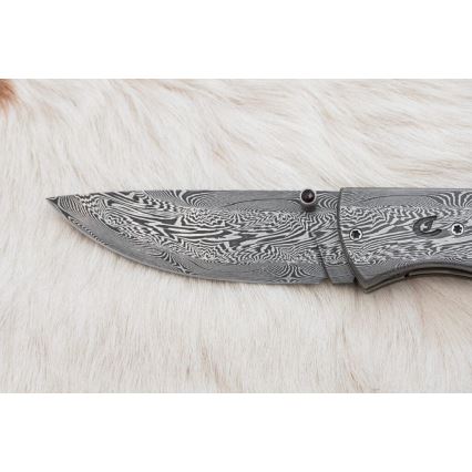 Exkluzivní zavírací damaškový nůž 8 cm mamutí kost