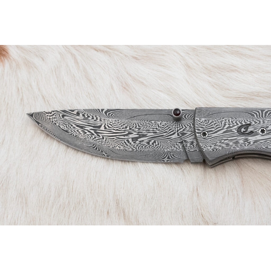 Exkluzivní zavírací damaškový nůž 8 cm mamutí kost