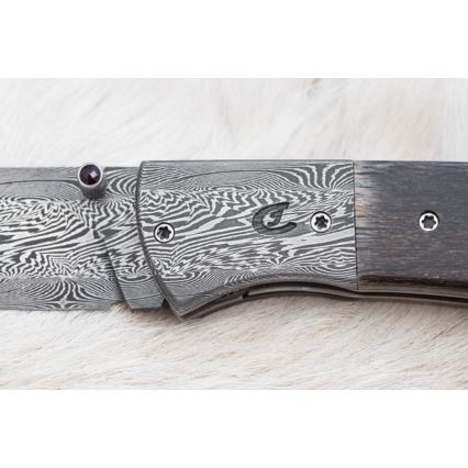 Exkluzivní zavírací damaškový nůž 8 cm mamutí kost