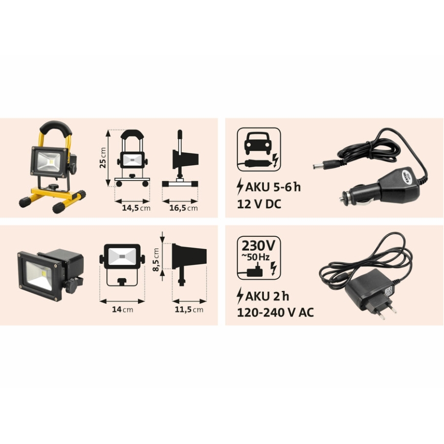 Extol - LED Nabíjecí reflektor LED/10W/3600 mAh/8,4V IP65