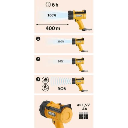 Extol - LED Svítilna LED/5W/4xAA IP67 žlutá/černá