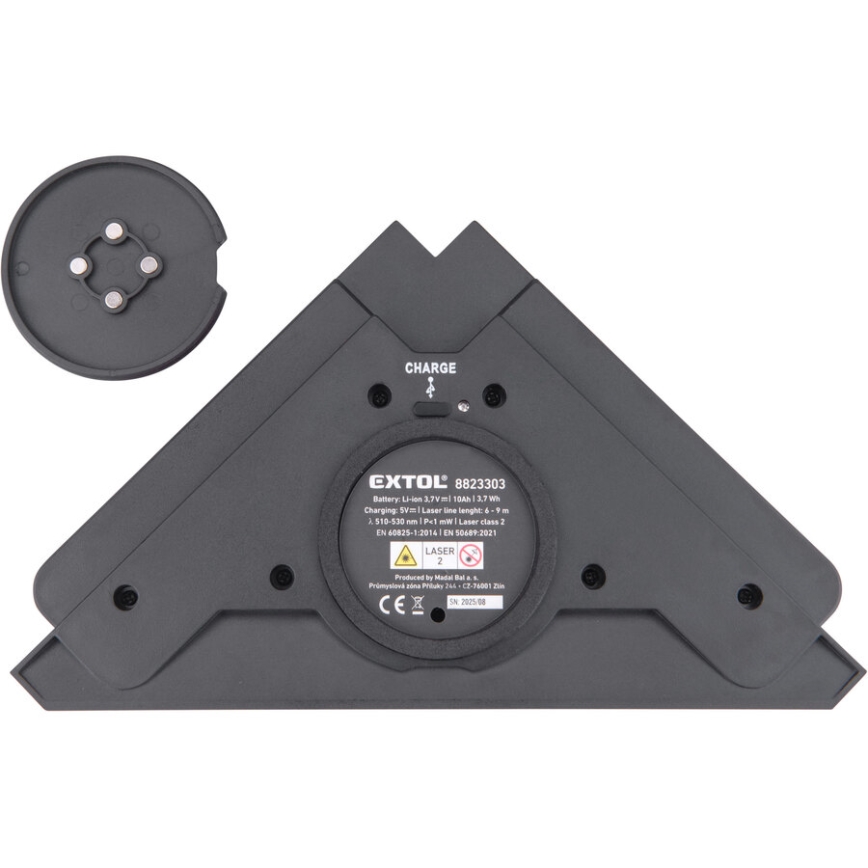 Extol Premium - Laserový úhelník 90° s elektrickým přísavným modulem 5V/1000 mAh