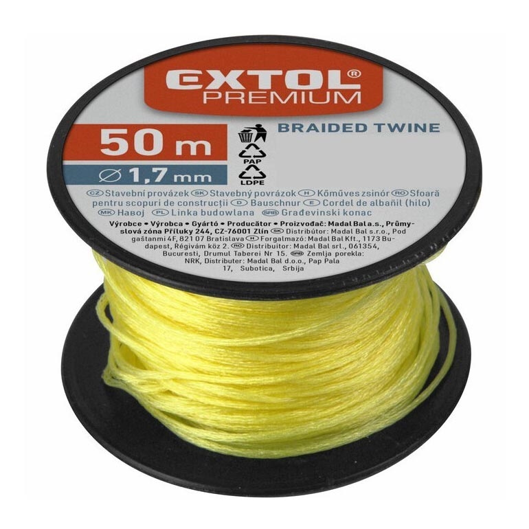 Extol Premium - Stavební provázek 1,7mm x 50m žlutá