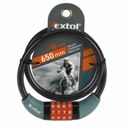 Extol Premium - Zámek na kolo s lankem 10x650 mm a čtyřmístným kódem