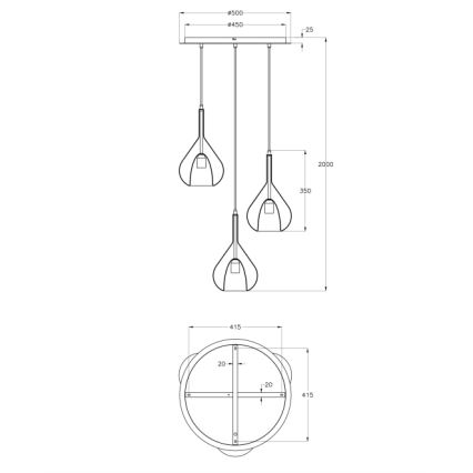 Fabas Luce 3481-47-297 - Lustr na lanku LILA 3xE27/40W/230V zlatá/šedá/čirá