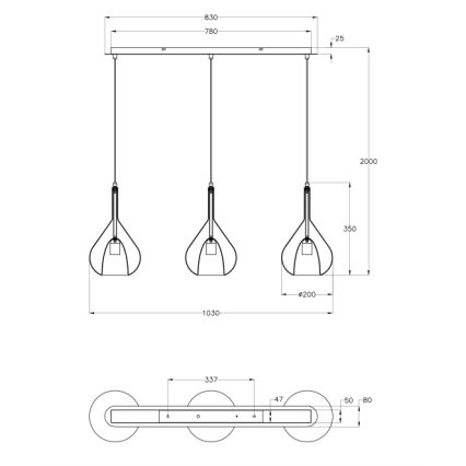 Fabas Luce 3481-48-297 - Lustr na lanku LILA 3xE27/40W/230V čirá/zlatá/šedá