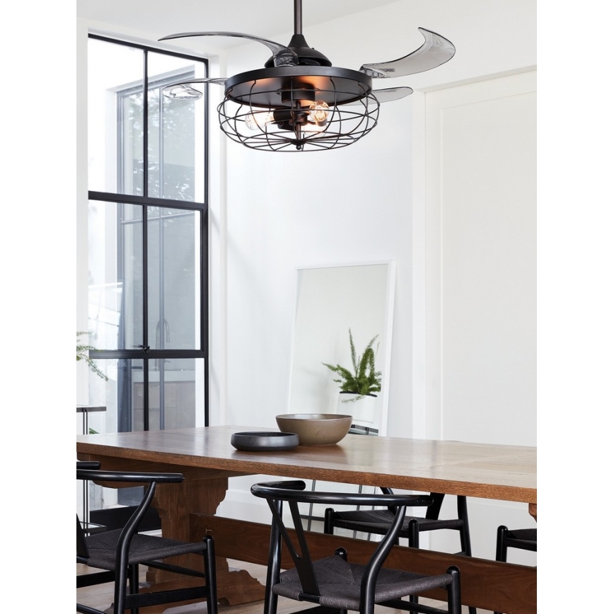 FANAWAY 212920 - LED Stropní ventilátor INDUSTRI 3xE27/4W/230V černá + dálkové ovládání