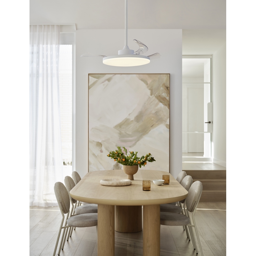 FANAWAY 21612949 - LED Stmívatelný stropní ventilátor STROLL LED/30W/230V 2700/3500/5000K pr. 106 cm bílá/čirá + dálkové ovládání