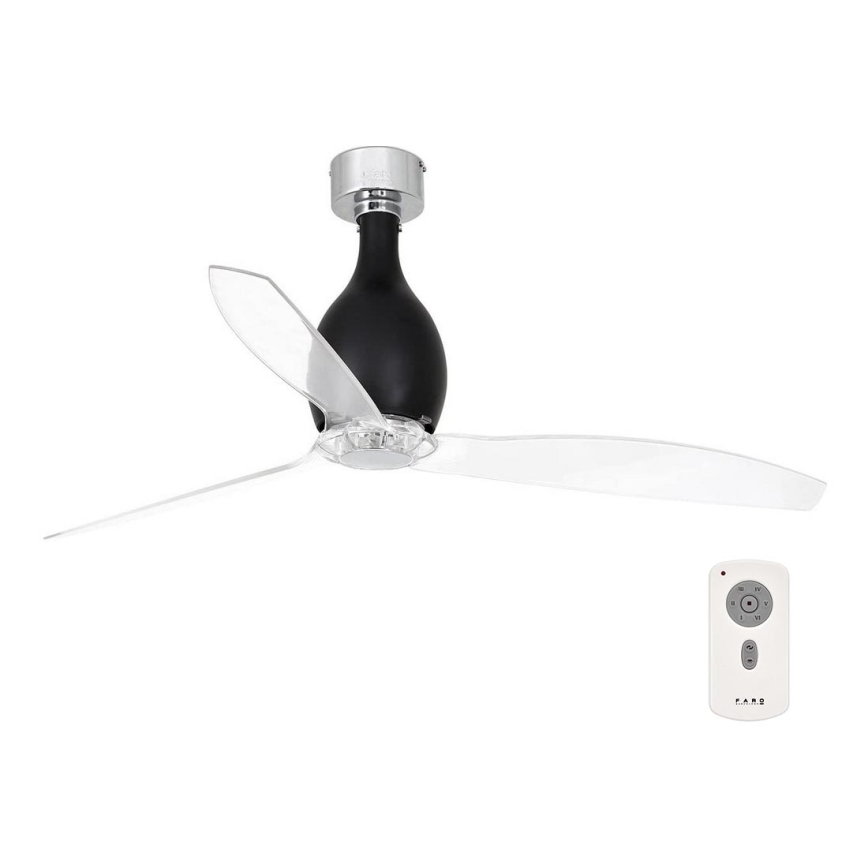 FARO 32026 - Stropní ventilátor MINI ETERFAN černá/čirá pr. 128 cm + dálkové ovládání