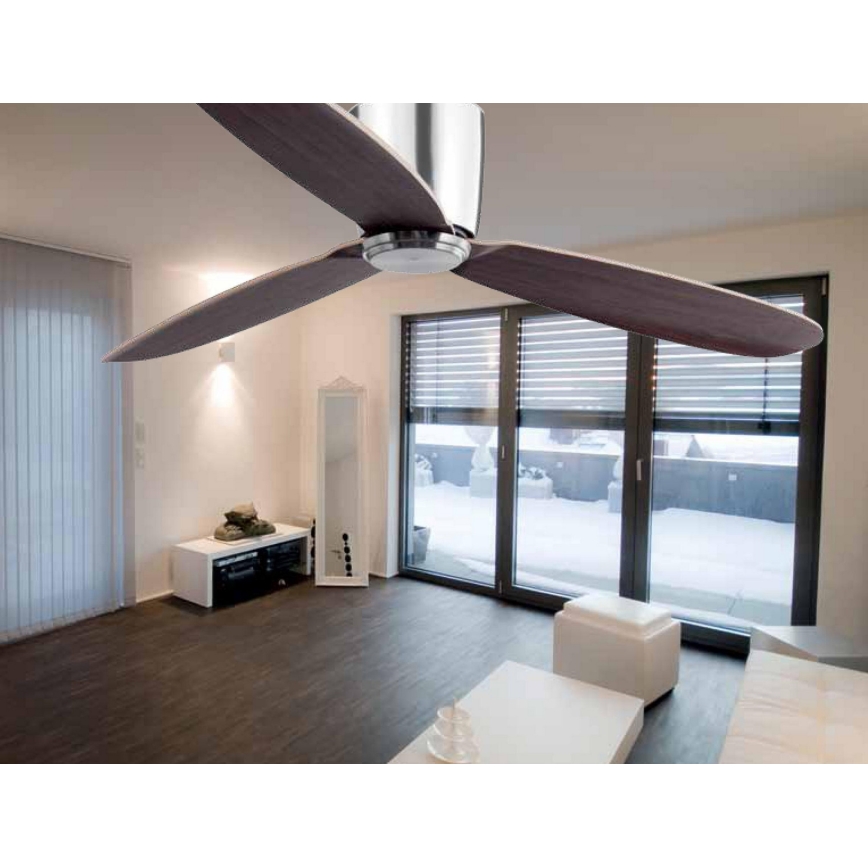 FARO 33472N - Stropní ventilátor NIAS matný chrom/hnědá pr. 132 cm + dálkové ovládání