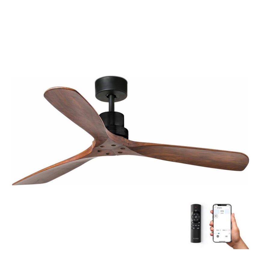 FARO 33516DCWP - Stropní ventilátor LANTAU L černá/hnědá pr. 132 cm SMART + dálkové ovládání