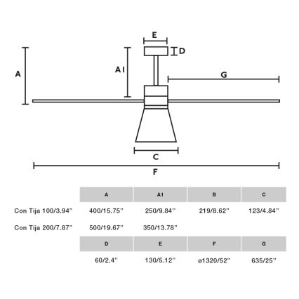 FARO 33761WT-23 - LED Stmívatelný stropní ventilátor AMELIA L CONE LED/20W/230V 2700/3500/5000K černá pr. 132 cm Wi-Fi Tuya + dálkové ovládání