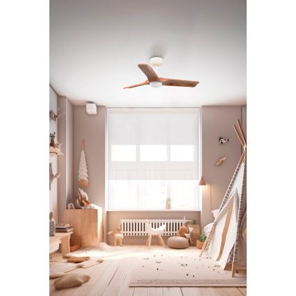 FARO 33805-1TW - LED Stmívatelný stropní ventilátor HEYWOOD S LED/10W/230V 2700/3000/4000K dřevo/bílá pr. 90 cm + dálkové ovládání