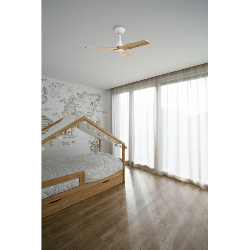 FARO 33805WT - Stropní ventilátor HEYWOOD S dřevo/bílá pr. 90 cm Wi-Fi Tuya + dálkové ovládání