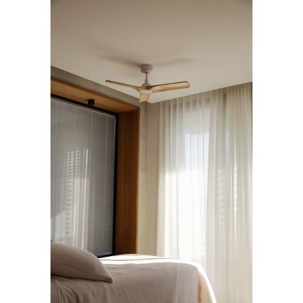 FARO 33805WT - Stropní ventilátor HEYWOOD S dřevo/bílá pr. 90 cm Wi-Fi Tuya + dálkové ovládání