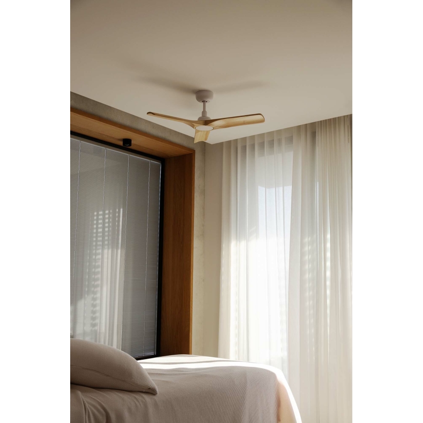 FARO 33805WT - Stropní ventilátor HEYWOOD S dřevo/bílá pr. 90 cm Wi-Fi Tuya + dálkové ovládání
