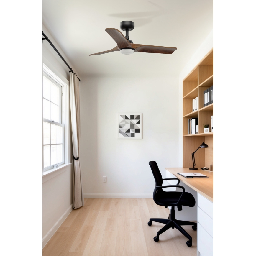 FARO 33806-1TW - LED Stmívatelný stropní ventilátor HEYWOOD S LED/10W/230V 2700/3000/4000K dřevo/černá pr. 90 cm + dálkové ovládání