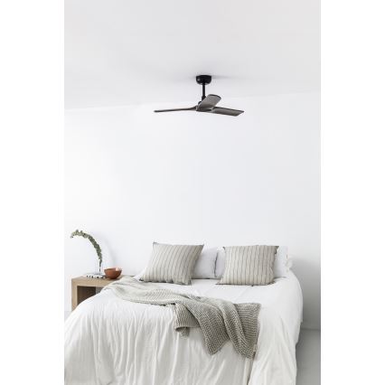 FARO 33806WT - Stropní ventilátor HEYWOOD S dřevo/černá pr. 90 cm Wi-Fi Tuya + dálkové ovládání