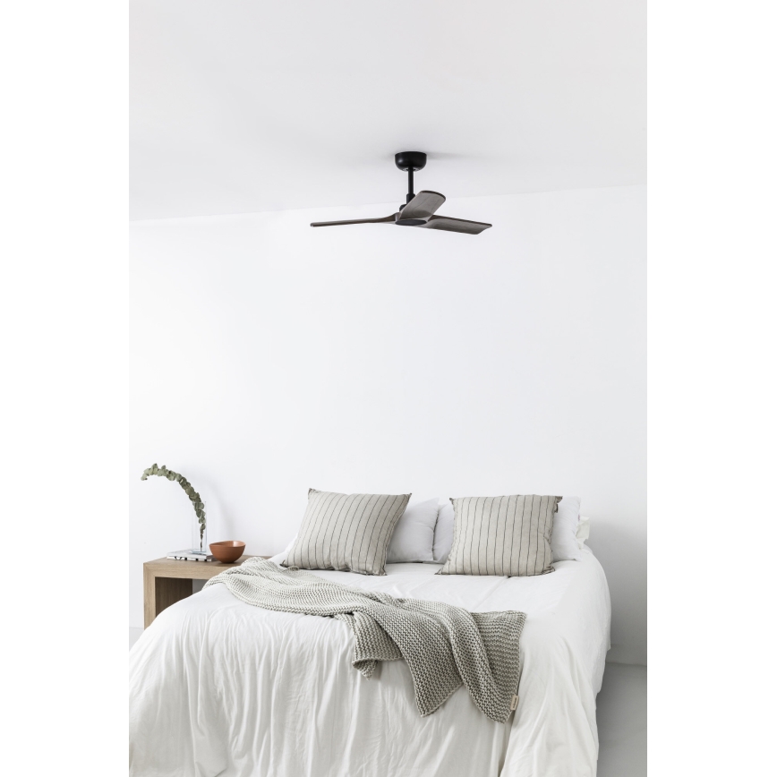FARO 33806WT - Stropní ventilátor HEYWOOD S dřevo/černá pr. 90 cm Wi-Fi Tuya + dálkové ovládání