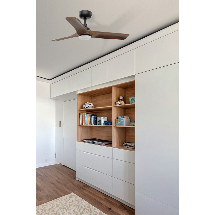 FARO 33806WT1S - LED Stmívatelný stropní ventilátor HEYWOOD S LED/10W/230V 2700/3000/4000K pr. 90 cm dřevo/černá Wi-Fi Tuya + dálkové ovládání