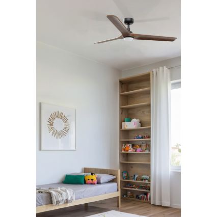 FARO 33809WT1S - LED Stmívatelný stropní ventilátor HEYWOOD L LED/10W/230V 2700/3000/4000K pr. 132 cm dřevo/černá Wi-Fi Tuya + dálkové ovládání