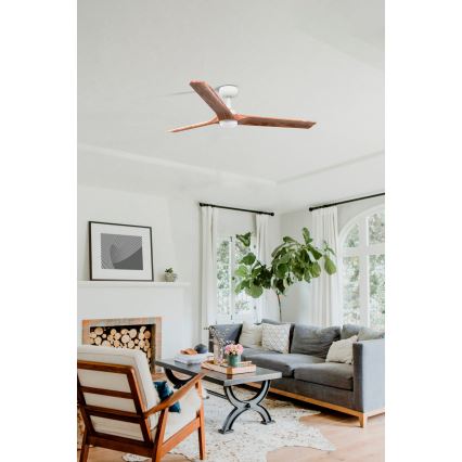 FARO 33810-1TW - LED Stmívatelný stropní ventilátor HEYWOOD L LED/10W/230V 2700/4000/6000K dřevo/bílá pr. 132 cm + dálkové ovládání