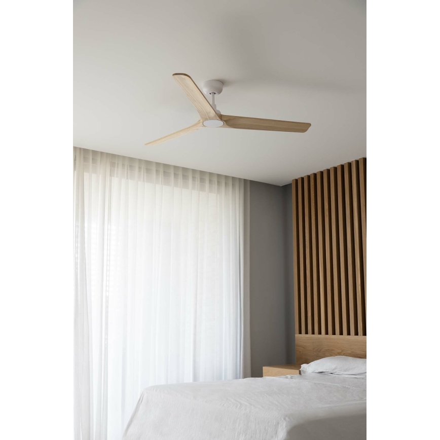 FARO 33810WT - Stropní ventilátor HEYWOOD L dřevo/bílá pr. 132 cm Wi-Fi Tuya + dálkové ovládání