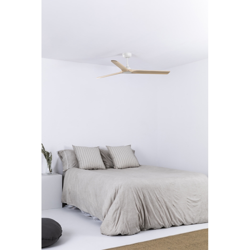 FARO 33810WT - Stropní ventilátor HEYWOOD L dřevo/bílá pr. 132 cm Wi-Fi Tuya + dálkové ovládání