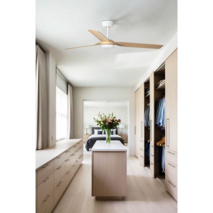 FARO 33816WT - Stropní ventilátor PUNT M hnědá/bílá pr. 132 cm Wi-Fi Tuya + dálkové ovládání