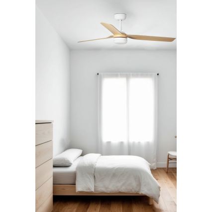 FARO 33816WT1S - LED Stmívatelný stropní ventilátor PUNT M LED/18W/230V 2700/3000/4000K pr. 132 cm béžová/bílá Wi-Fi Tuya + dálkové ovládání