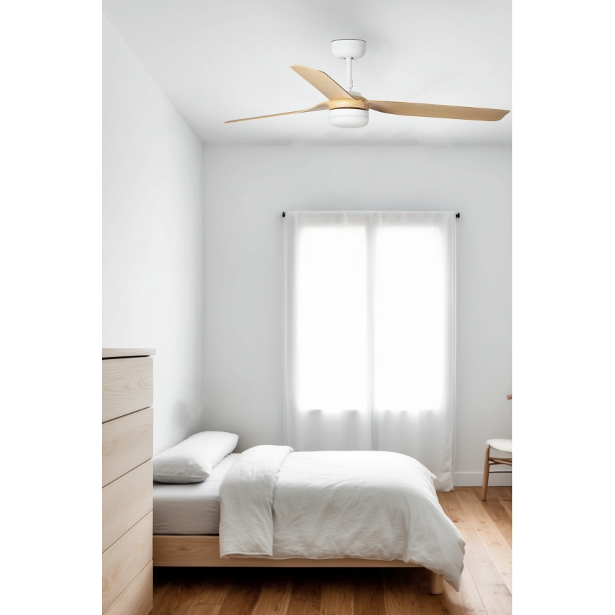 FARO 33816WT1S - LED Stmívatelný stropní ventilátor PUNT M LED/18W/230V 2700/3000/4000K pr. 132 cm béžová/bílá Wi-Fi Tuya + dálkové ovládání