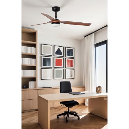 FARO 33817WT1S - LED Stmívatelný stropní ventilátor PUNT M LED/18W/230V 2700/3000/4000K pr. 132 cm hnědá/černá Wi-Fi Tuya + dálkové ovládání