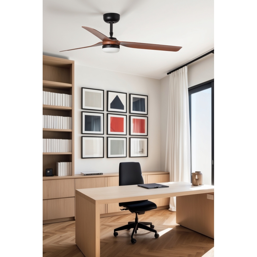 FARO 33817WT1S - LED Stmívatelný stropní ventilátor PUNT M LED/18W/230V 2700/3000/4000K pr. 132 cm hnědá/černá Wi-Fi Tuya + dálkové ovládání