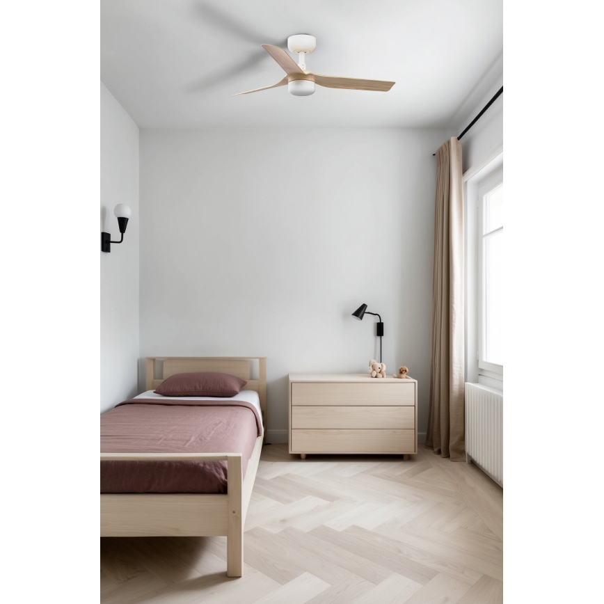 FARO 33821-1TW - LED Stmívatelný stropní ventilátor MINI PUNT S LED/10W 2700/3000/4000K dřevo/bílá pr. 90 cm + dálkové ovládání
