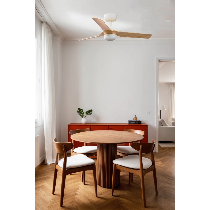 FARO 33821WT-1TW - LED Stmívatelný stropní ventilátor MINI PUNT S LED/10W/230V 2700/4000/6000K hnědá/bílá pr. 90 cm Wi-Fi Tuya + dálkové ovládání